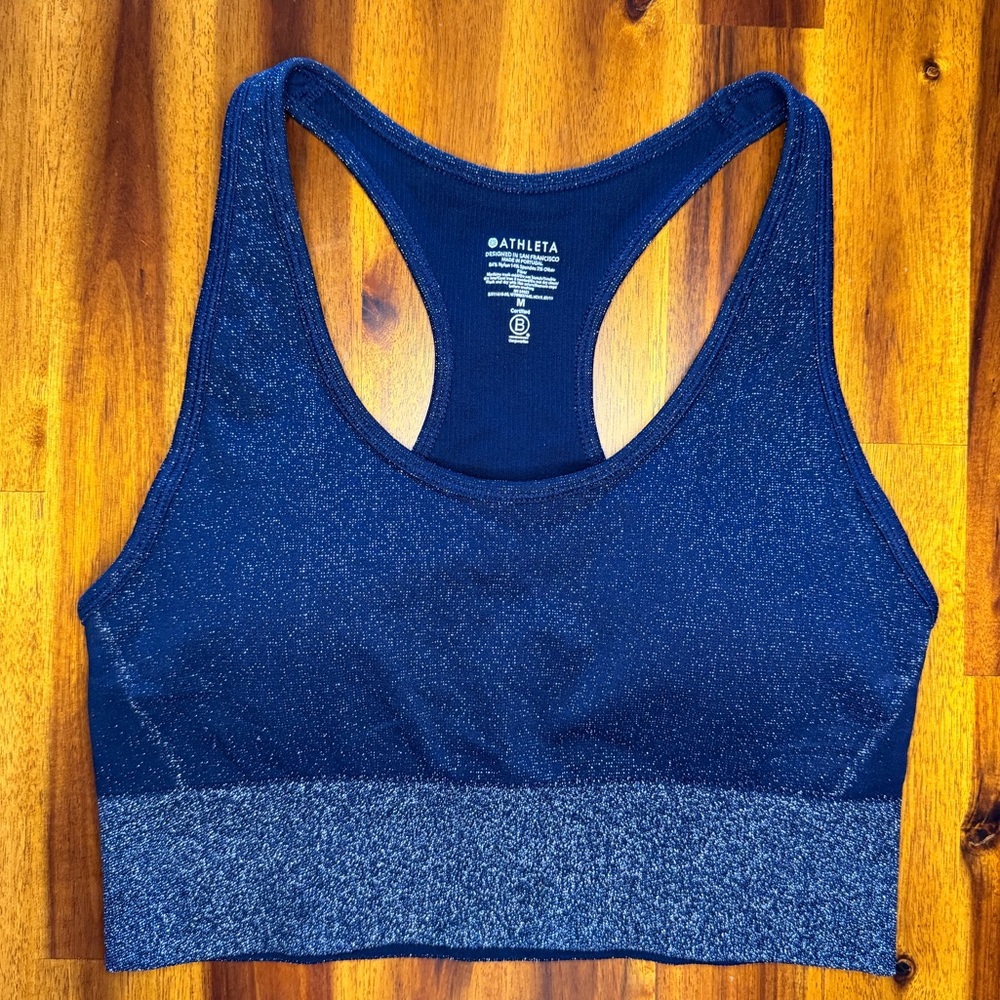 NWOT Athleta Women's Silver Sparkling Black Longline Sports Bra Size Medium